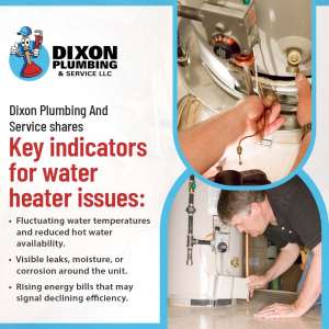 A plumber inspecting and working on the burner assembly and base of a residential water heater.